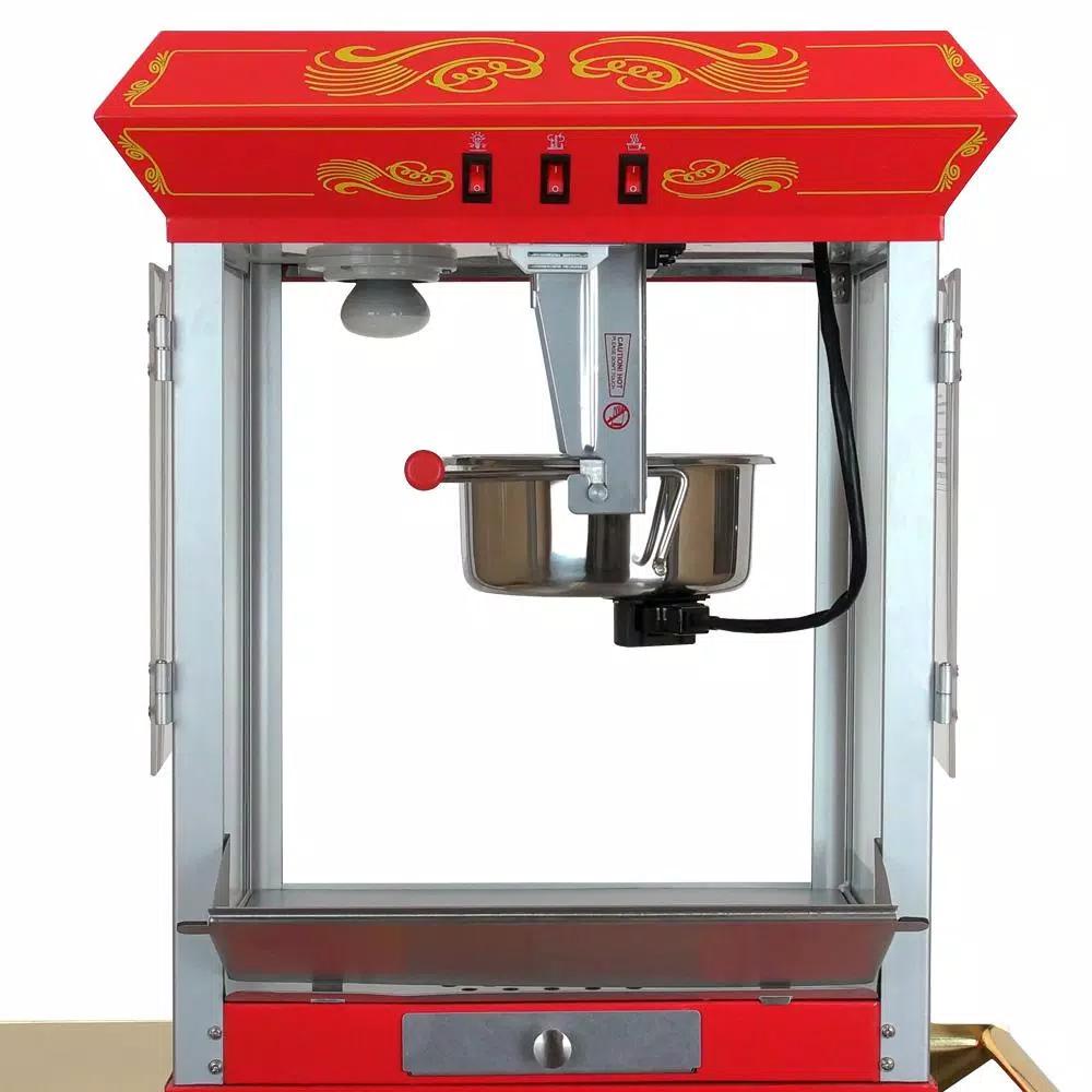 Funtime Sideshow Popper 8 oz. Popcorn Machine & Cart, Traditional Red/Gold Theater Style