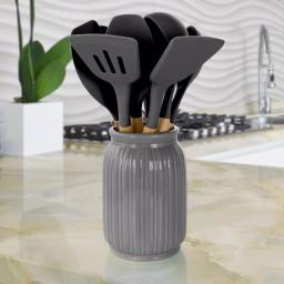 MegaChef 9-Piece Gray Silicone and Wood Kitchen Utensil Set with Ceramic Holder thumbnail 7