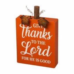 Glitzhome 8.85 in. Fall Wooden Pumpkin Table Decor Set, 3-Pack with Harvest Blessing Words thumbnail 3