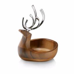 Nambe Alvaro Uribe Reindeer Candy Dish - Acacia Wood and Nambe Alloy Serving Bowl thumbnail 1