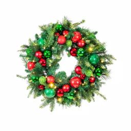 Village Lighting Company 30 in. Pre-Lit LED Christmas Cheer Wreath with 50 Warm White Lights and Remote Control thumbnail 5