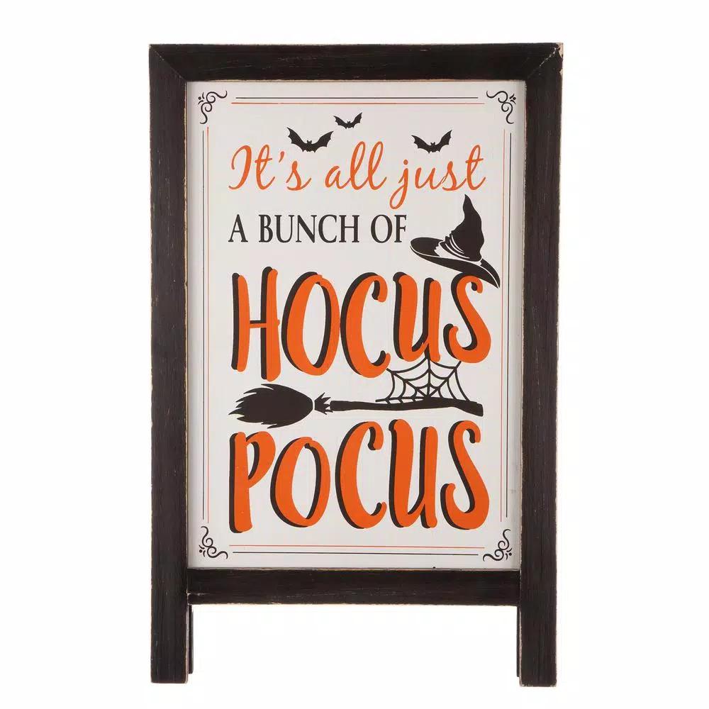 Glitzhome 24 in. Hocus Pocus Halloween Wooden Easel Sign - Standing or Hanging Decor