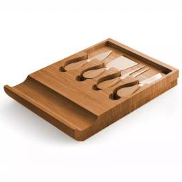 Bambusi Bambsi 100% Natural Bamboo Cheese Board & Cutlery Set with Slide-Out Drawer thumbnail 6