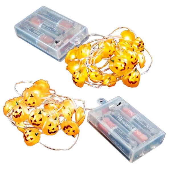 LUMABASE Jack O' Lantern LED Mini String Lights with Timer, Waterproof Battery Operated Pumpkin Lights, Set of 2