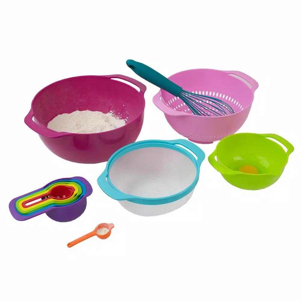 Home Basics 10-Piece Nesting Mixing Bowl and Kitchen Prep Set, Multi-Color Plastic
