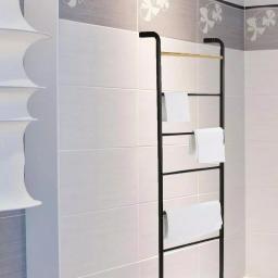 Mind Reader 6-Bar Freestanding Towel Rack, Black Metal Bathroom Towel Stand thumbnail 2