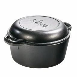 Lodge 5 Qt. Round Cast Iron Double Dutch Oven with Skillet Lid, Black thumbnail 1