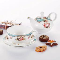 MALACASA Elegant Porcelain Tea Set for One - 3 Piece Teapot, Teacup and Saucer Set, White with Pattern thumbnail 4