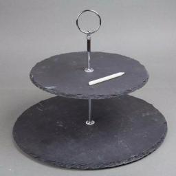 Creative Home 2-Tier Natural Black Slate Cake Stand with Zinc Alloy Handles - 12 inch Round Dessert Serving Tray thumbnail 2