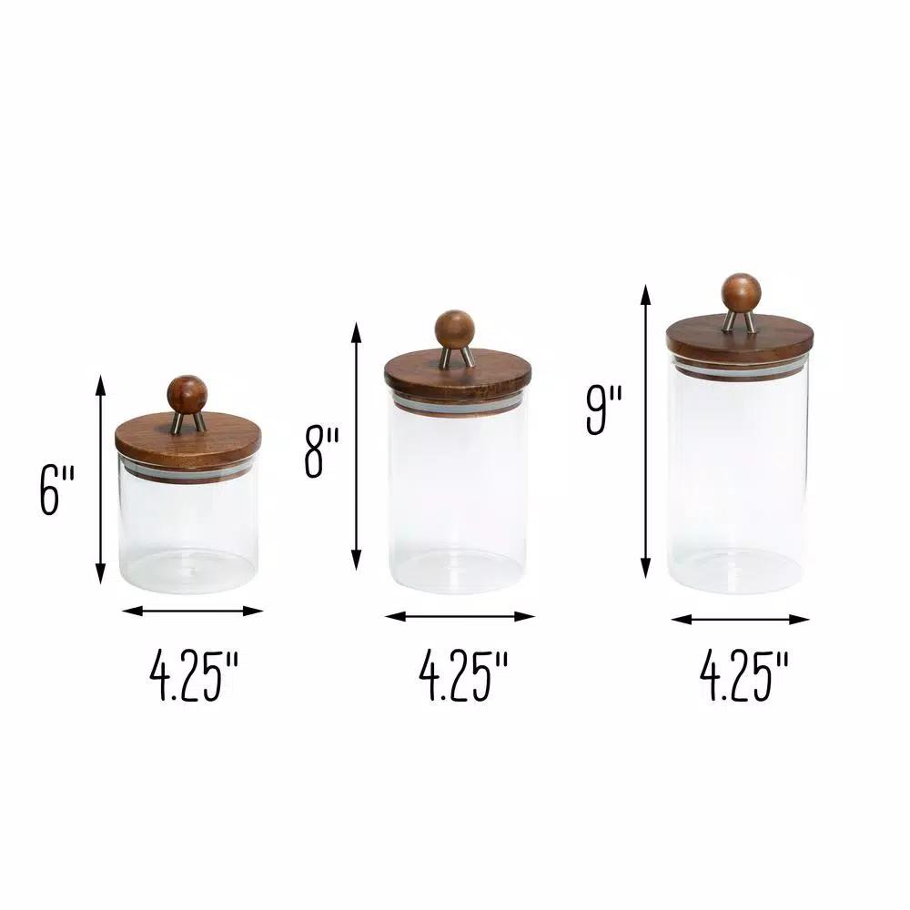 Honey-Can-Do 3-Piece Acacia Wood Top Borosilicate Glass Kitchen Canister Set
