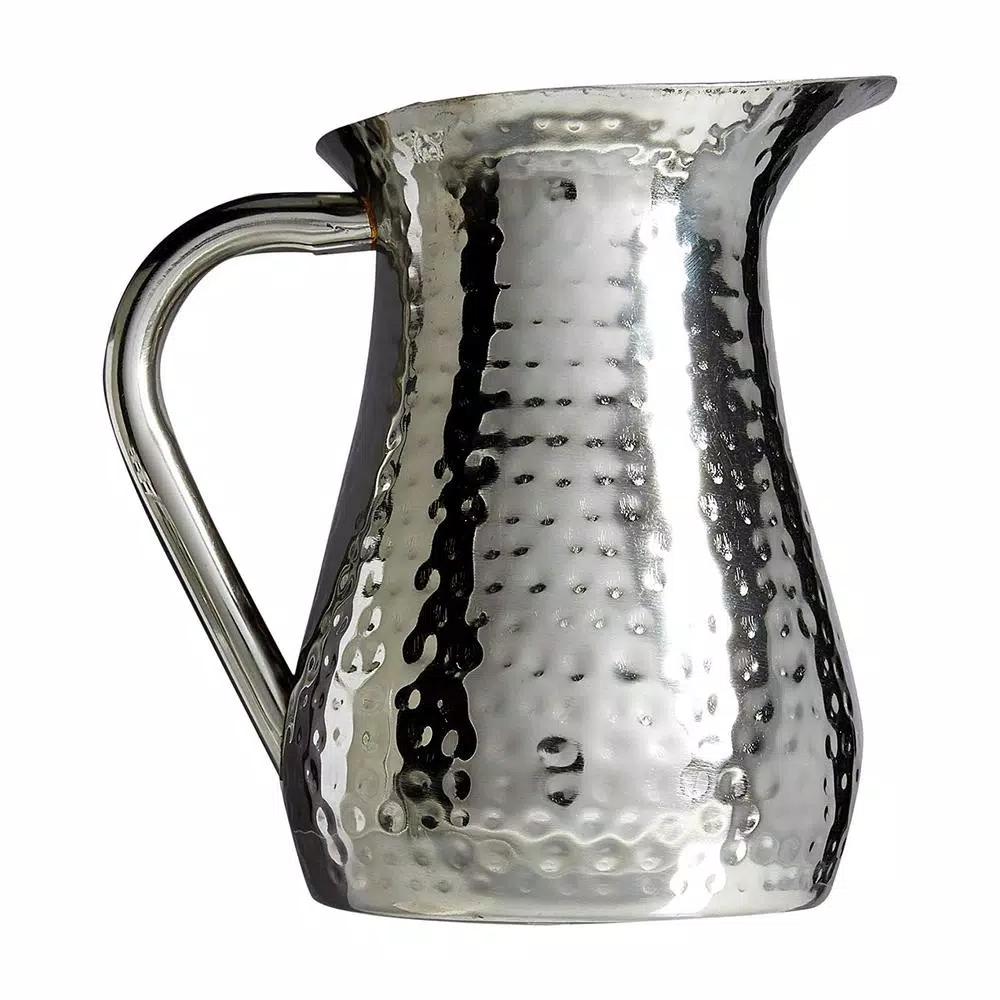 Elegance 72 oz. Hammered Stainless Steel Water Pitcher with Built-in Ice Guard