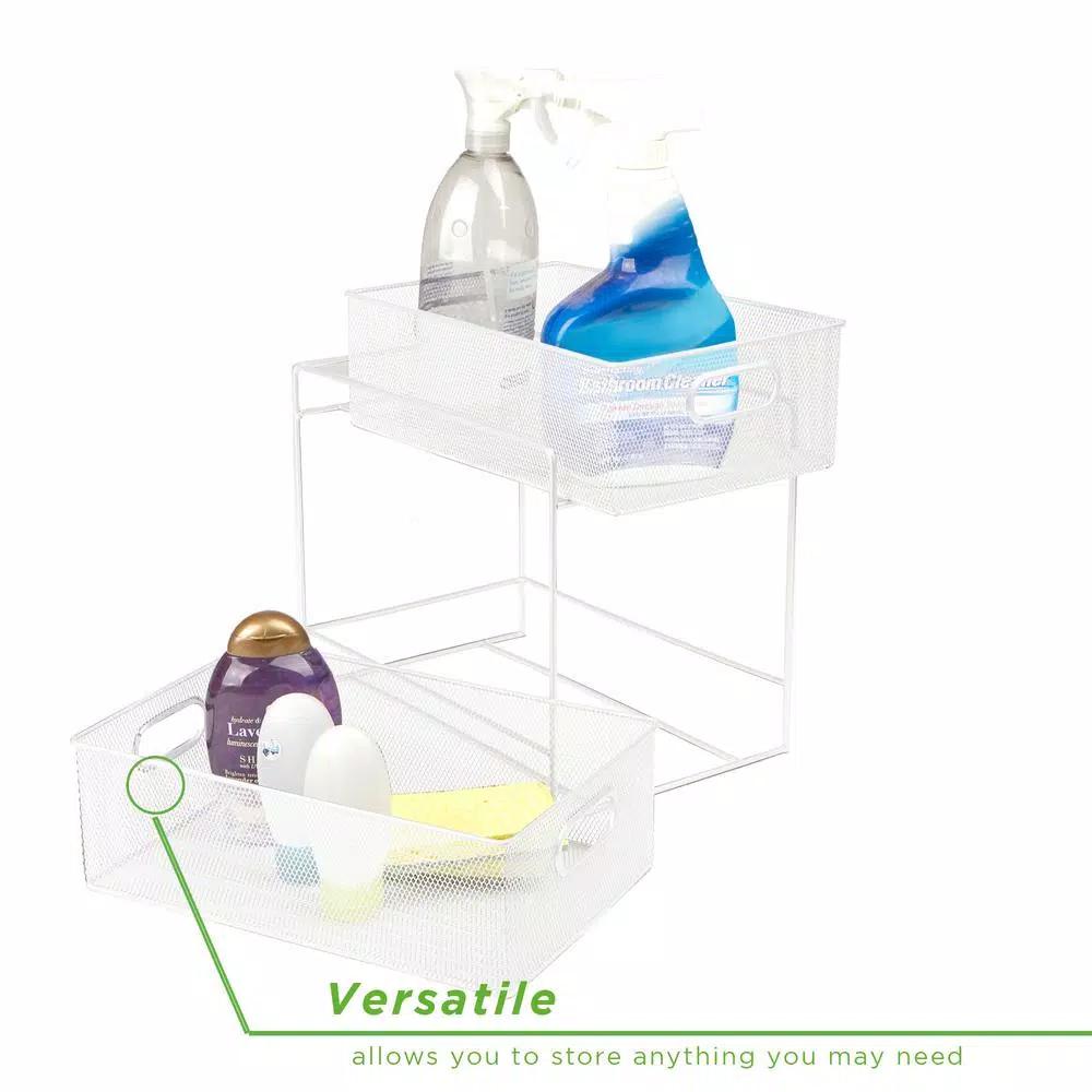 MIND READER 2-Tier Metal Mesh Utensil Caddy & Organizer, White