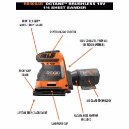 RIDGID 18V OCTANE Cordless Brushless 3-Speed 1/4 Sheet Sander Kit with 3.0 Ah Battery and Charger thumbnail 3