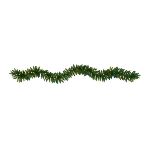 Nearly Natural 9 ft. Pre-lit Artificial Pine Christmas Garland with 50 Warm White LED Lights