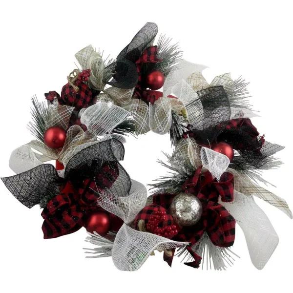 Fraser Hill Farm 20 in. Artificial Christmas Wreath with Buffalo Plaid Bows and Ornaments