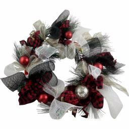 Fraser Hill Farm 20 in. Artificial Christmas Wreath with Buffalo Plaid Bows and Ornaments thumbnail 1