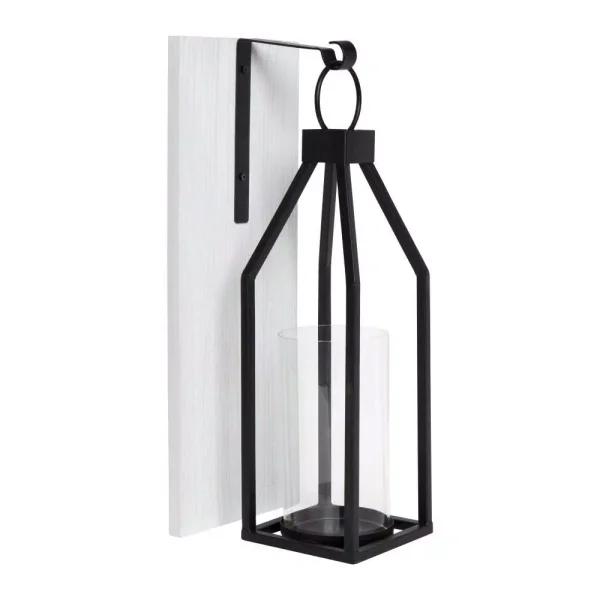 Kate and Laurel Oakly Rustic White Wood and Black Metal Candle Sconce