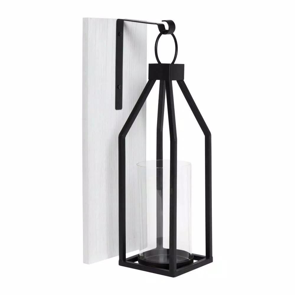Kate and Laurel Oakly Rustic White Wood and Black Metal Candle Sconce