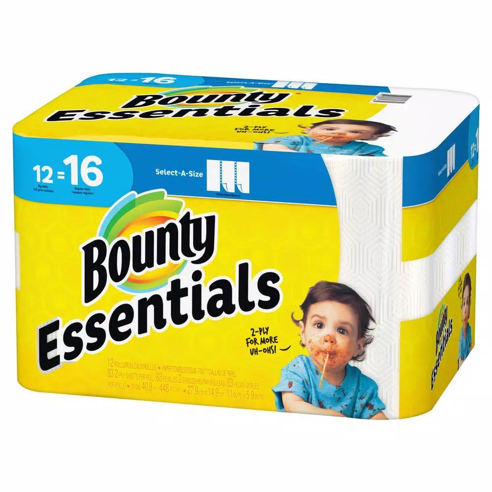 Bounty Essentials Select-A-Size White Paper Towels, 12 Big Rolls