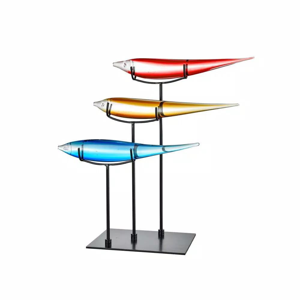 Dale Tiffany 19 in. Handcrafted Art Glass Fish Sculpture Set of 3 - Multicolor