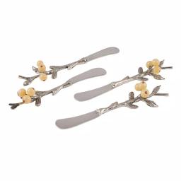 Fitz and Floyd Woodgrove 4-Piece Canape Knife Set with Antique Nickel Brass Handles thumbnail 1