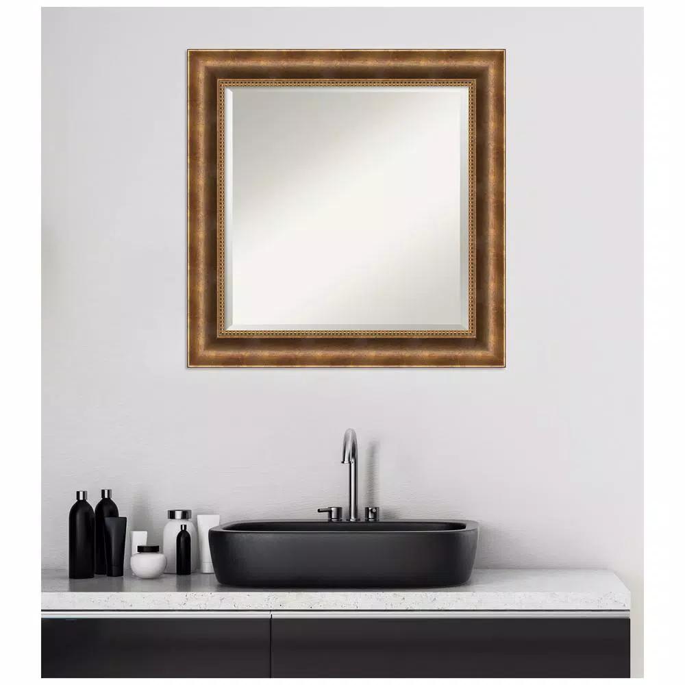 Amanti Art Manhattan Bronze 25.38 in. x 25.38 in. Square Wood Framed Bathroom Vanity Mirror