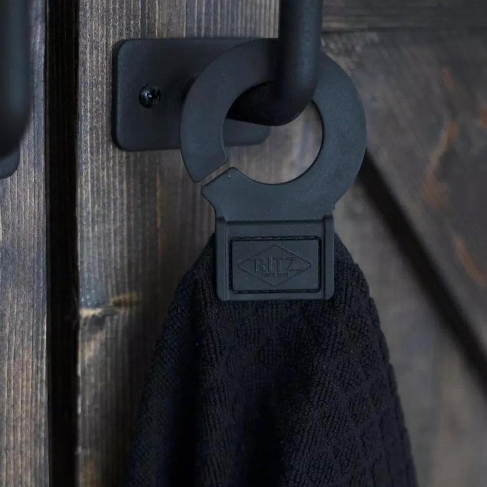 RITZ Hook and Hang Black Woven Cotton Kitchen Towels, Set of 2