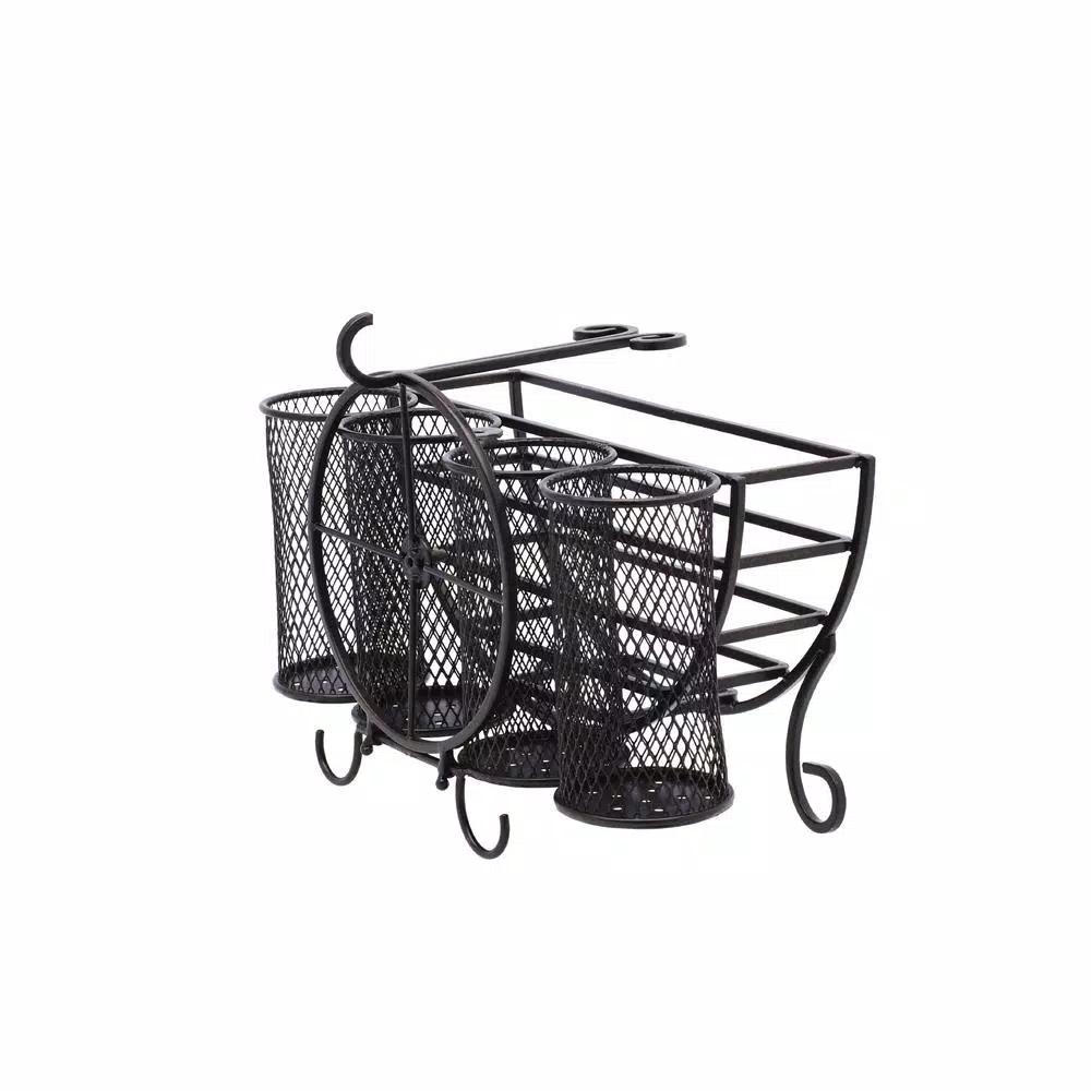 Gourmet Basics by Mikasa Mikasa Gourmet Basics Avilla 5-Compartment Picnic Caddy, Wrought Iron, Black