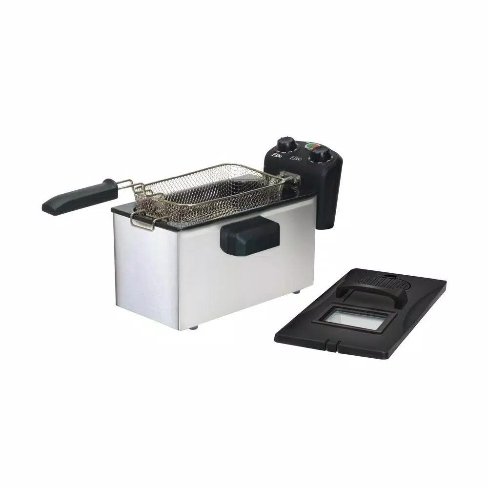 Elite Gourmet Elite 3.5 Qt. Immersion Deep Fryer, 1500W Stainless Steel Electric Fryer with Adjustable Thermostat