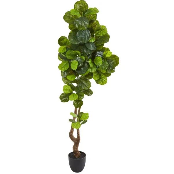 Nearly Natural 78 in. Fiddle Leaf Artificial Tree with Real Touch Foliage and Black Stone Planter