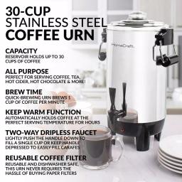 HomeCraft 30-Cup Stainless Steel Electric Coffee Urn with Reusable Filter thumbnail 4