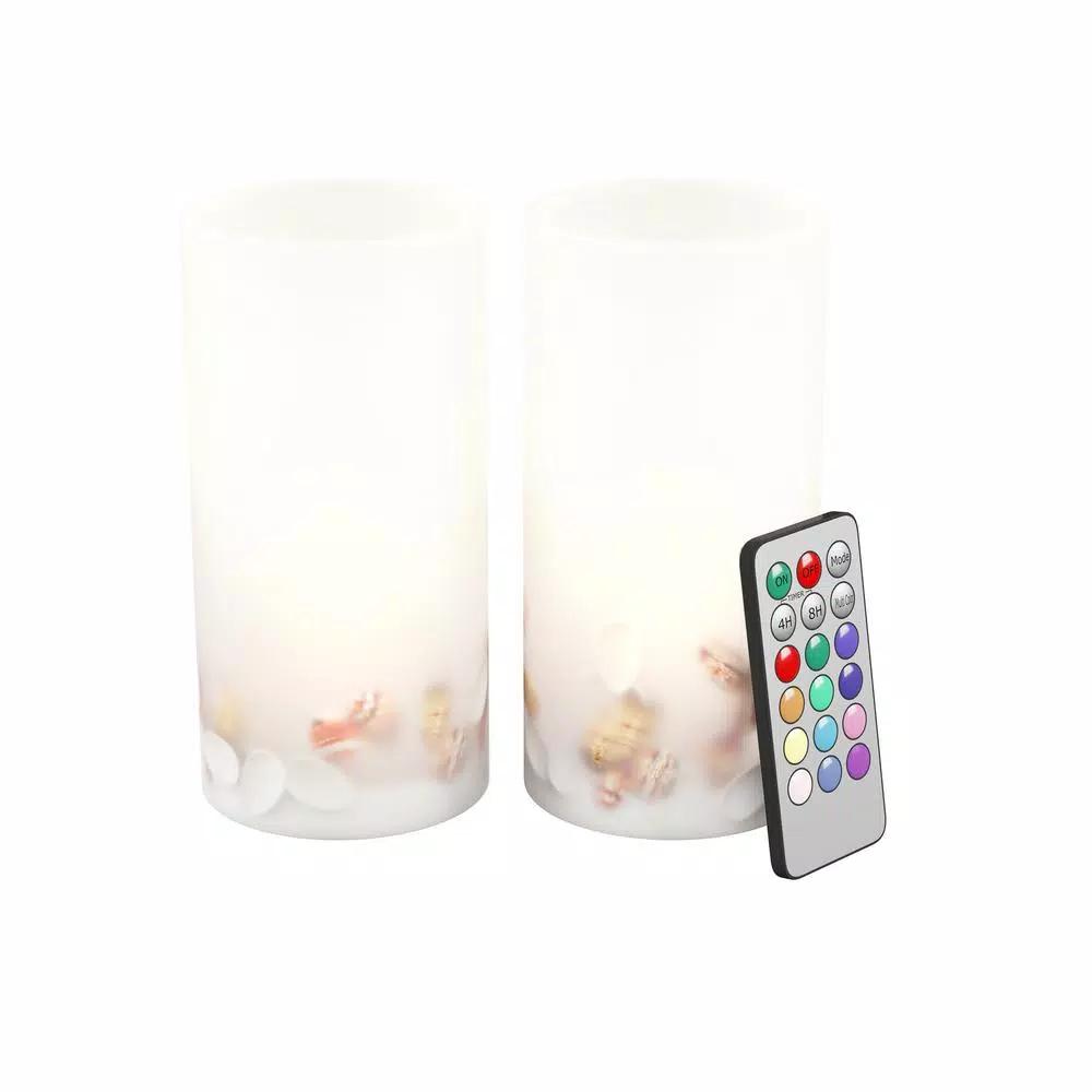 Lavish Home Seashell LED Flameless Candle Set of 2 - Real Wax Coastal Decor