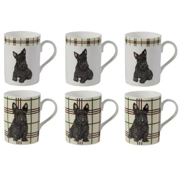 Unbranded Roy Kirkham Lucy Mug Set of 6 - Scottie Dog Fine Bone China Ceramic Mugs, 320ml