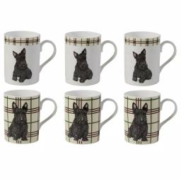 Unbranded Roy Kirkham Lucy Mug Set of 6 - Scottie Dog Fine Bone China Ceramic Mugs, 320ml thumbnail 1