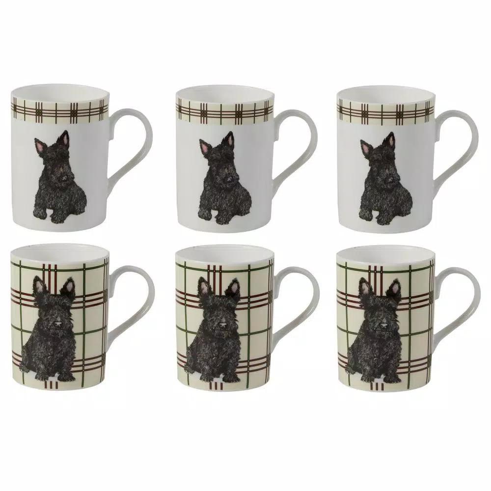 Unbranded Roy Kirkham Lucy Mug Set of 6 - Scottie Dog Fine Bone China Ceramic Mugs, 320ml