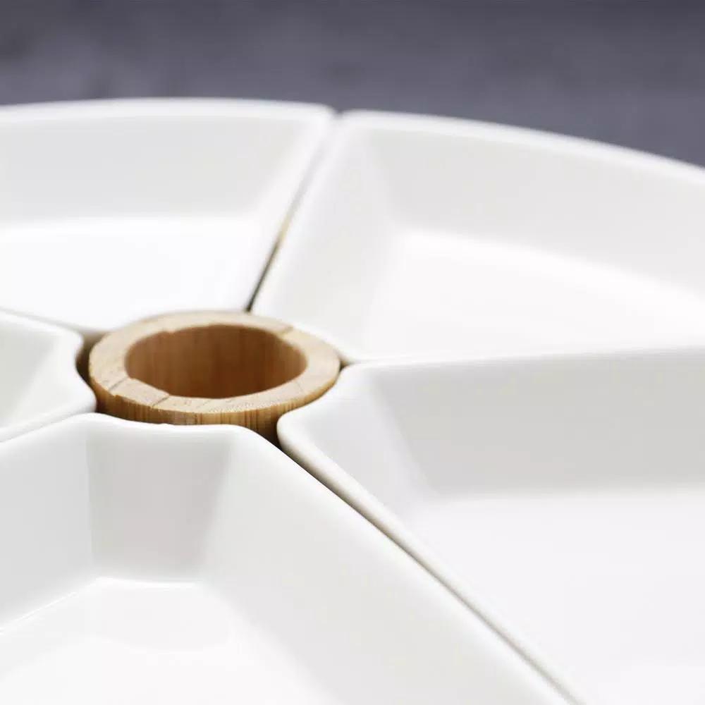 Elama Signature Collection 7-Piece White Stoneware Appetizer Serving Set with