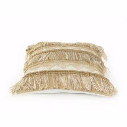 LR Home Beige and White Neutral Fringed Throw Pillow, 20 x 20 in., Geometric Embroidery thumbnail 2
