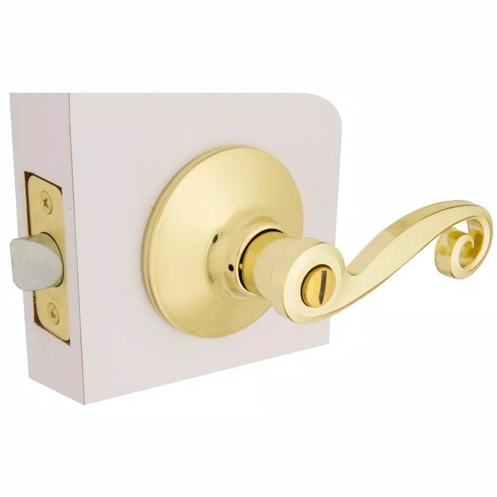 Defiant Scroll Polished Brass Privacy Lever Set for Bedroom and Bathroom Doors