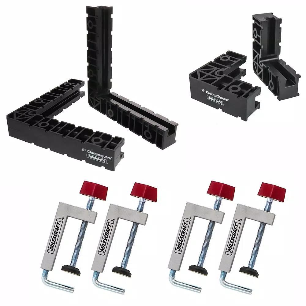 Milescraft 8-Piece Positioning Square and Fence Clamp Bundle for Woodworking Assembly