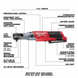 Milwaukee M12 FUEL 3/8 in. Ratchet & Extended Reach Ratchet Combo Kit with Protective Boots (Tool-Only) thumbnail 2