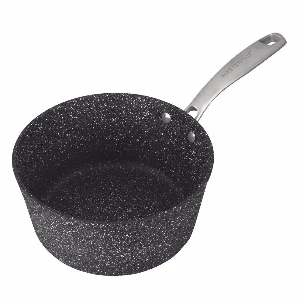 MasterPan Granite Ultra 2 qt. Cast Aluminum Nonstick Saucepan with Glass Lid, Black