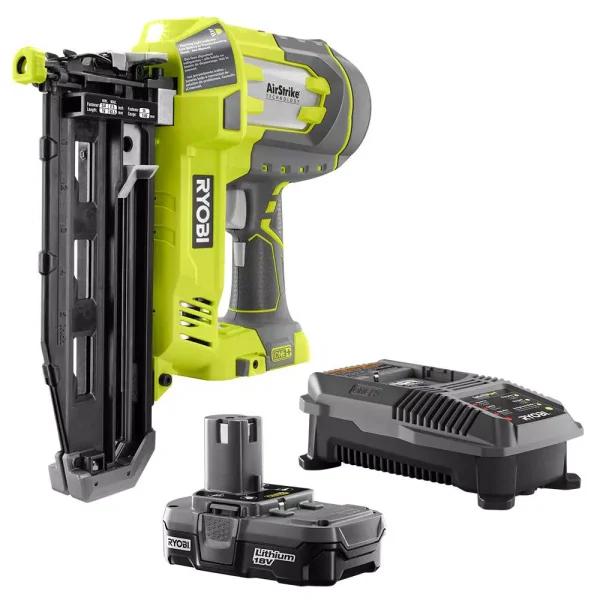 RYOBI 18V ONE+ AirStrike 16-Gauge 2-1/2 in. Straight Finish Nailer Kit with 1.3 Ah Battery and Charger