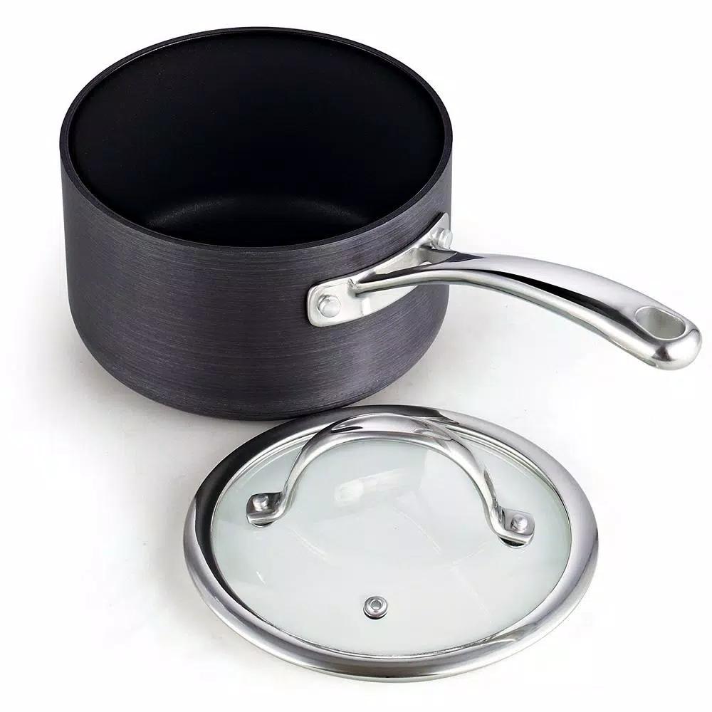 Cooks Standard 2 Qt. Hard-Anodized Aluminum Nonstick Saucepan with Glass Lid, Black
