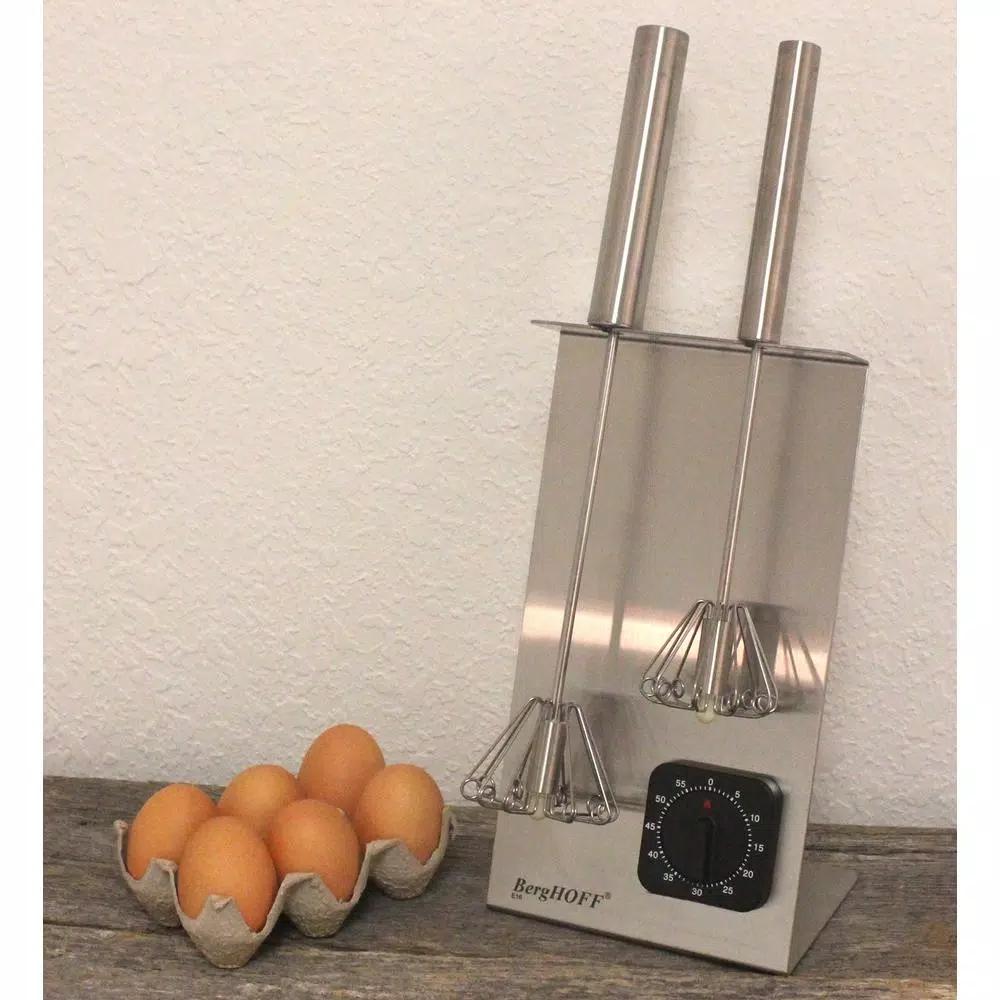 BergHOFF 2-Piece Silver Stainless Steel Whisk Set with Storage Stand and Free Timer