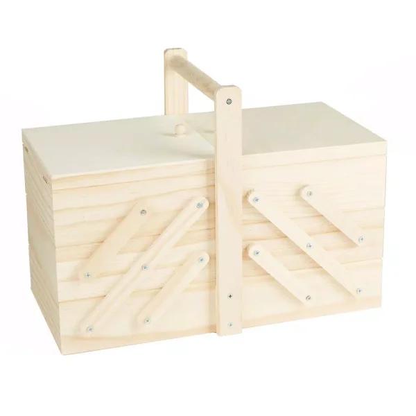 Mind Reader Wooden Sewing Kit Organizer Box for Needles, Thread, and Scissors, Brown