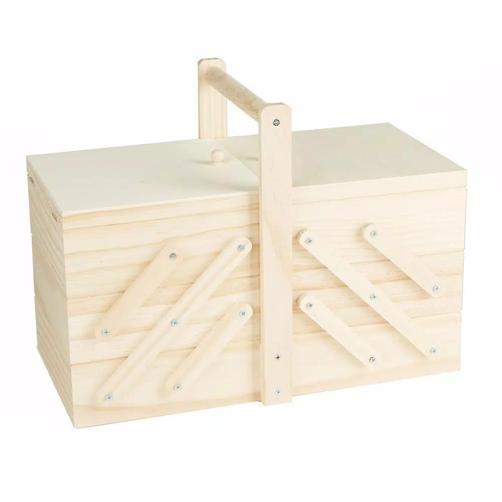 Mind Reader Wooden Sewing Kit Organizer Box for Needles, Thread, and Scissors, Brown