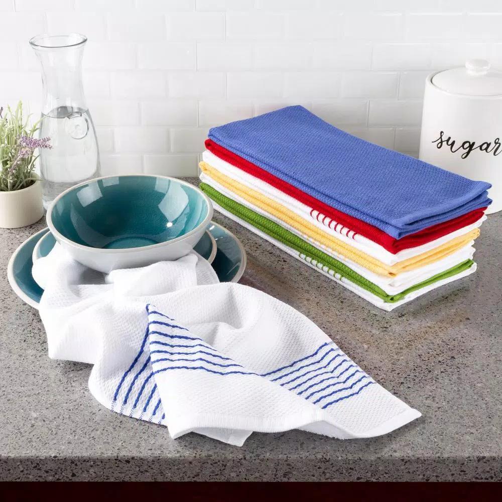 Lavish Home 8-Piece Multi-Color Cotton Kitchen Towel Set with Diamond Weave Pattern