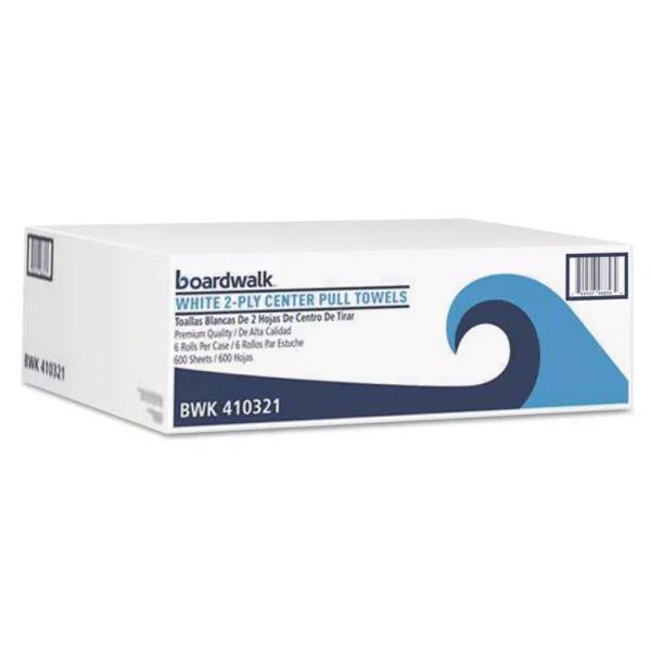 Boardwalk Center-Pull Roll Towels, 2-Ply White, 8.9 in. W, 600 Sheets per Roll, 6 Rolls per Carton