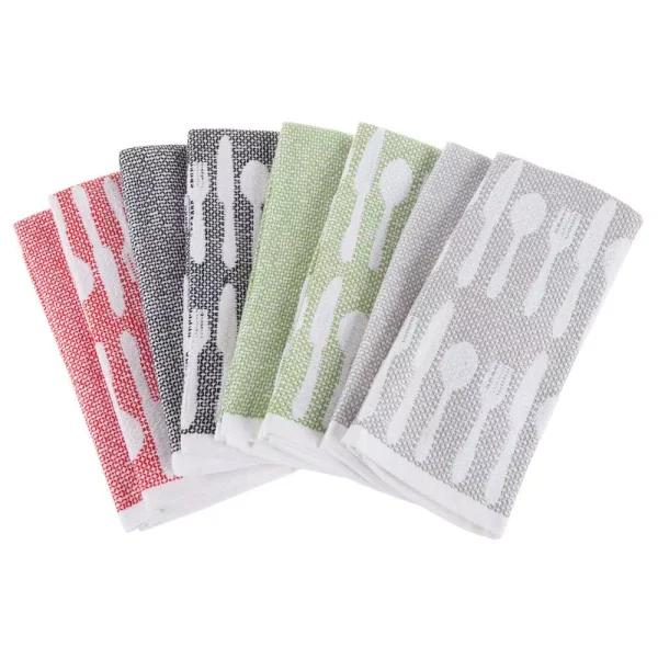 Lavish Home 8-Piece Cotton Kitchen Towel Set - Multi-Color Flatware Pattern Weave