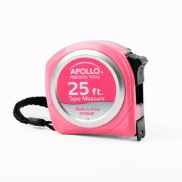 Apollo Tools 25.5 ft. Tape Measure, Pink Nylon-Coated Steel Blade with Belt Clip thumbnail 1